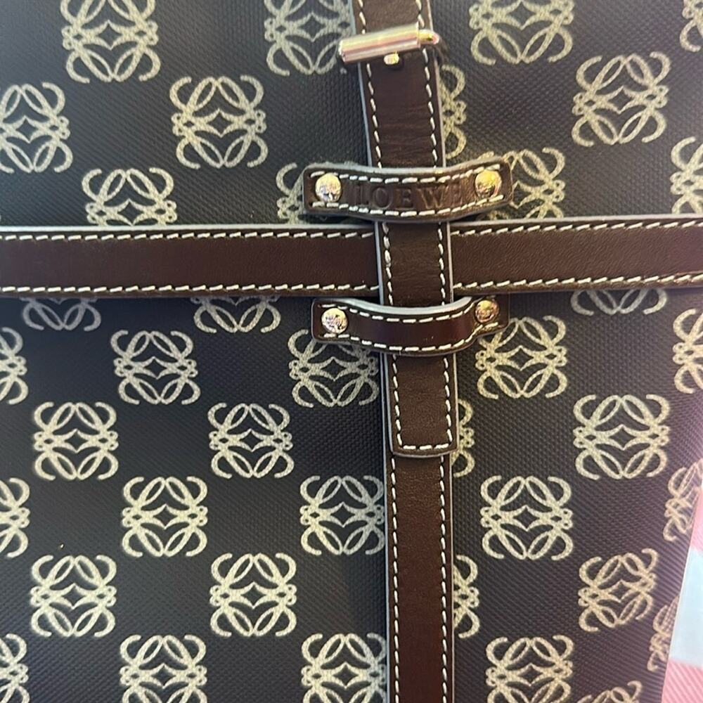 LOEWE Anagram tote bag handbag PVC leather navy light blue dark brown Rare - Picture 4 of 16